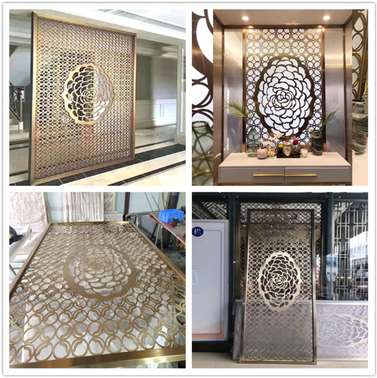 激光切割制作的不锈钢镂空屏风装饰