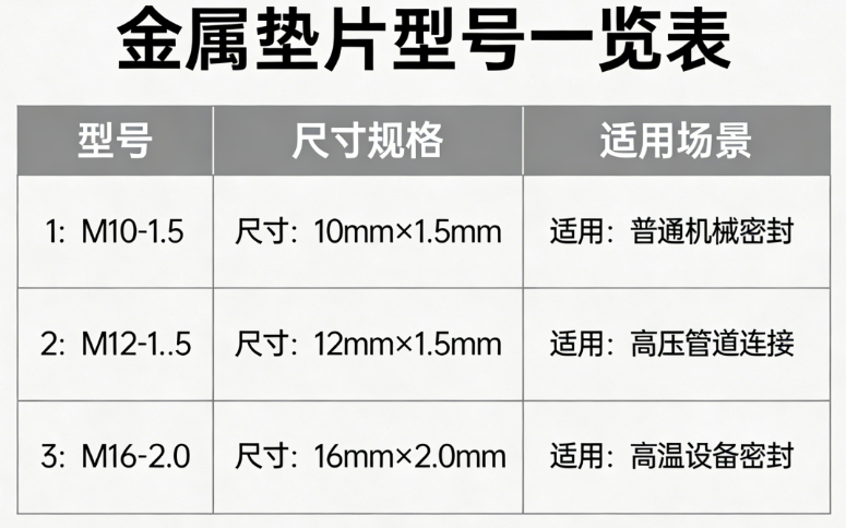 金属垫片型号一览表(图1)